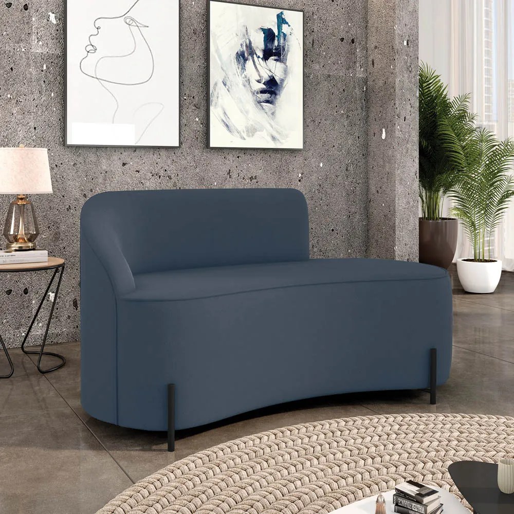 Sofá 2 Lugares Orgânico 140cm Pé Ferro Preto Morgan Suede D03 - D'Rossi - Azul Marinho