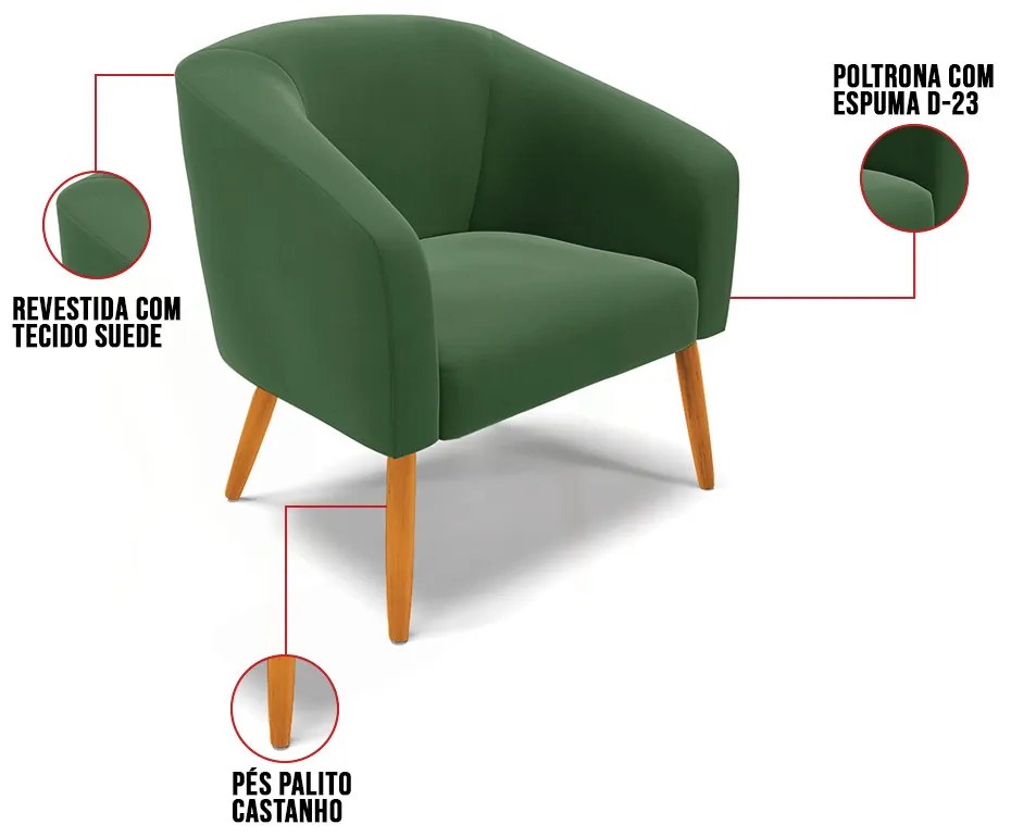 Cadeira Sala de Jantar Pé Palito Castanho Stella Suede D03 - D'Rossi - Verde