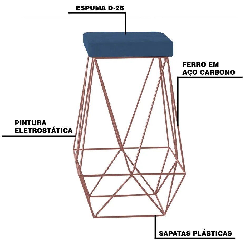 Kit 2 Banqueta Decorativa Kathy Base Bronze Suede Azul Marinho G41 - Gran Belo