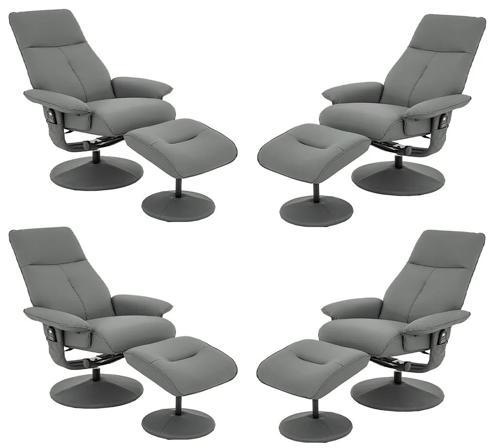 Kit 4 Poltronas do Papai Elétrica Reclinável Giratória com Apoio de Pés e Massagem Nebraska PU Fendi G56 - Rivatti