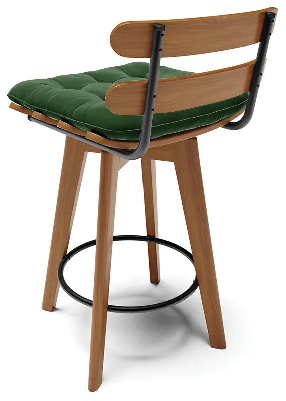 Kit 02 Banquetas Giratória Costela Suede Base Madeira MA70 - D'Rossi - Verde