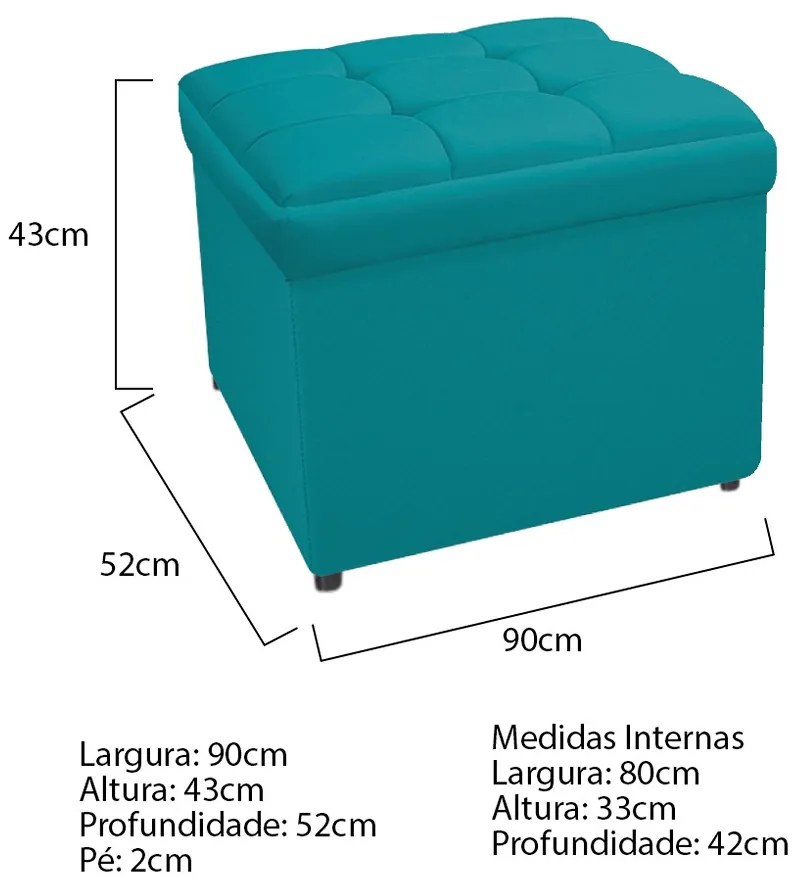 Calçadeira Copenhague 90 cm Solteiro Suede Azul Turquesa - ADJ Decor