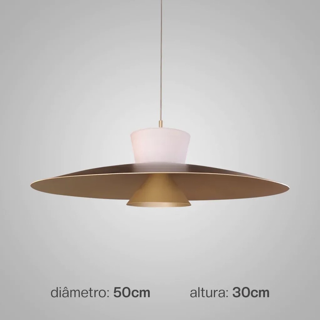 Pendente Rebatedor E Pontual Ø50X30Cm Disco Curvo Alumínio 01Xled 9W 2... (CHAMPANHE, 110v)