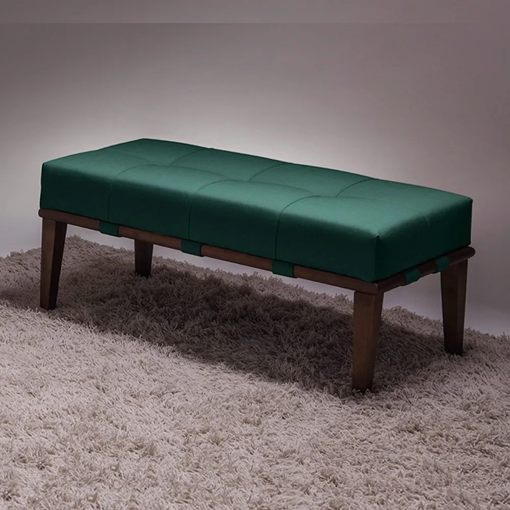 Puff Decorativo 100cm Martínez Veludo Pés Madeira Verde/Imbúia G62 - Gran Belo