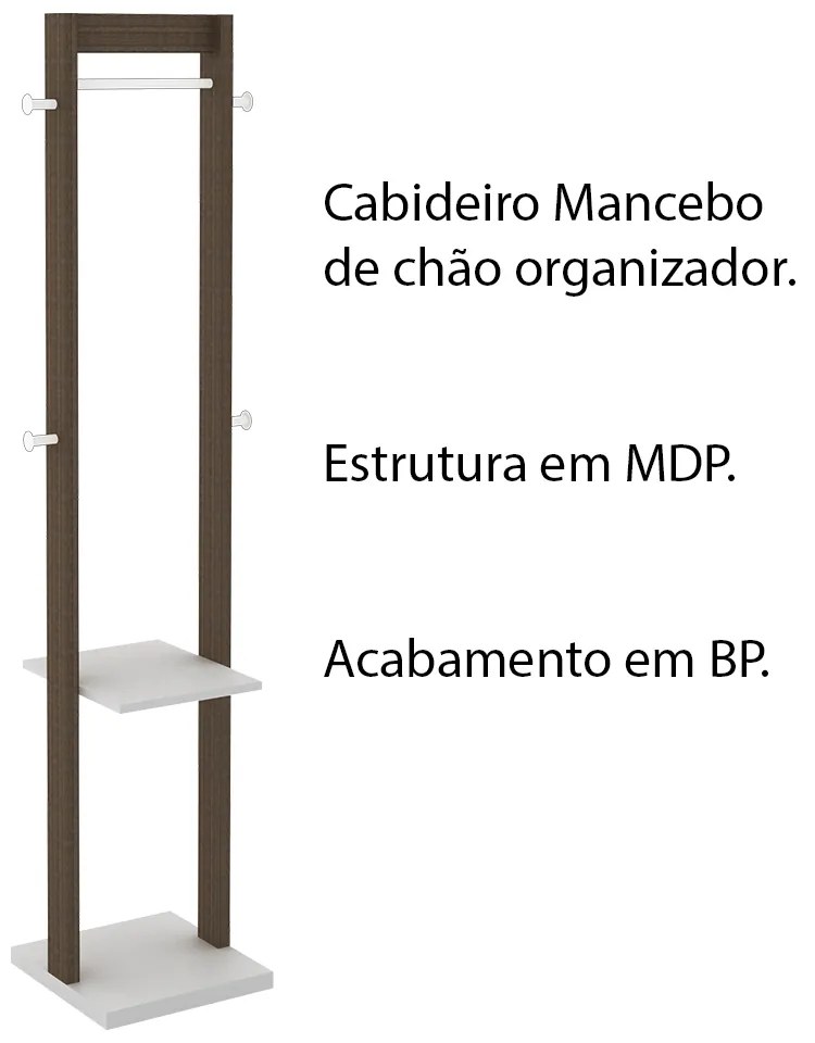 Cabideiro Grande para Quarto Sala de Estar AZ1019 MDP Nogal/Branco G69 - Gran Belo