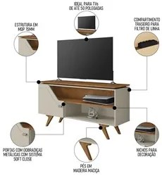 Rack Bancada para TV 50 Pol Pés Retrô Village B02 Off White/Naturalle