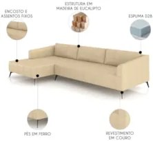 Sofá 5 Lugares 346cm Com Chaise Esquerdo Eko Couro Bege Z55 - Mpozenat