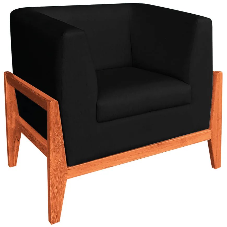 Kit 02 Poltronas Lucy Linho Preto A79 Base Madeira Castanho D'Rossi