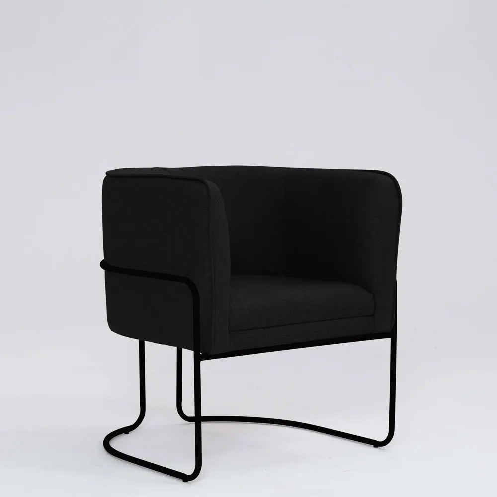 Poltrona Decorativa Belinda D07 Base Aço Linho Preto - D'Rossi