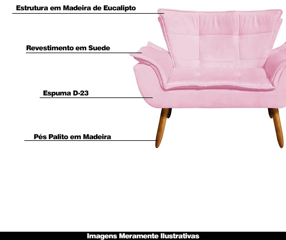 Poltrona Namoradeira Pés Palito Charger Suede Rosa G19 - Gran Belo