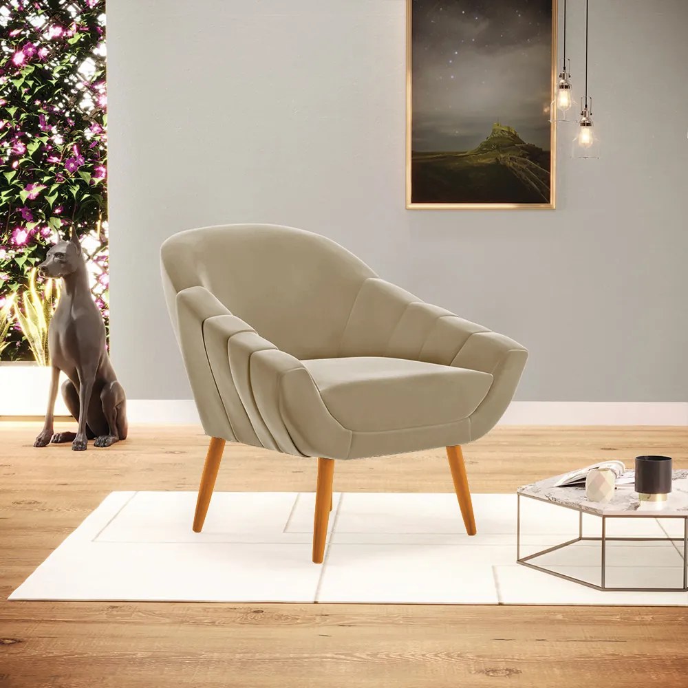 Poltrona Giovana Suede Marrom Rato Pés Palito Castanho - Indo Decorar