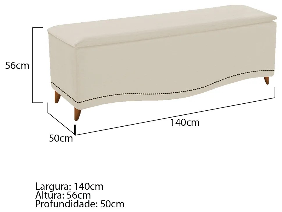 Calçadeira Estofada Yasmim 140 cm Casal Corano Bege - ADJ Decor
