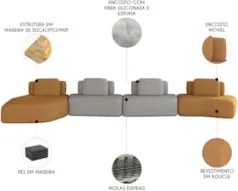 Sofá Ilha Com Chaise 589cm Living Moby Boucle Telha/Grafite Z08 - Mpoz