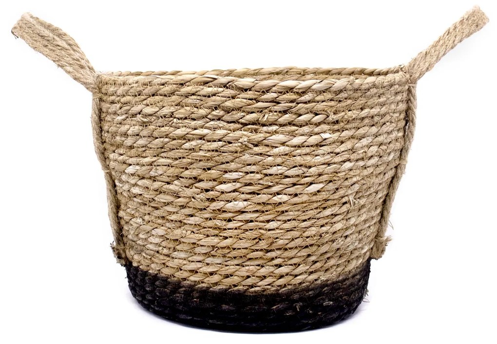 Cesto de Fibra Natural Seagrass Com Fundo Preto 24,5x31x33 cm - D'Rossi