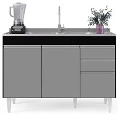 Balcão Gabinete 120cm 3 Portas 2 Gavetas Michigan Preto/Cinza - Lumil