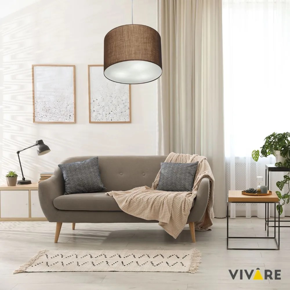 Lustre Pendente Cilíndrico Md-4212 Cúpula em Tecido 40x30cm Café - Bivolt