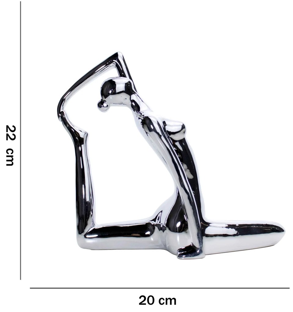Escultura Yoga Prata Em Porcelana Pose Rei Pombo 22x20 Cm - D'Rossi