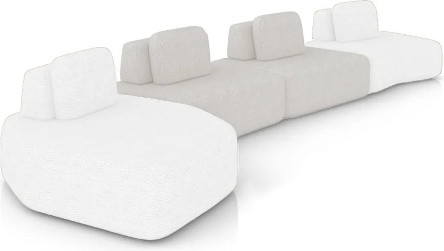 Sofá 4 Lugares Orgânico com Chaise e 3 Módulos Berlim Bouclê Off K01 - D'Rossi - Off White/Cinza Claro