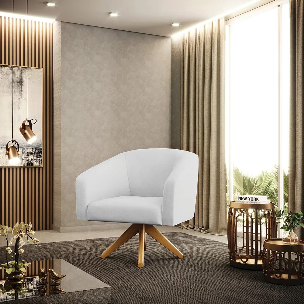 Poltrona Sala Decorativa Giratória Madeira Kit 2 Stella Linho D03 - D'Rossi - A05 Cinza