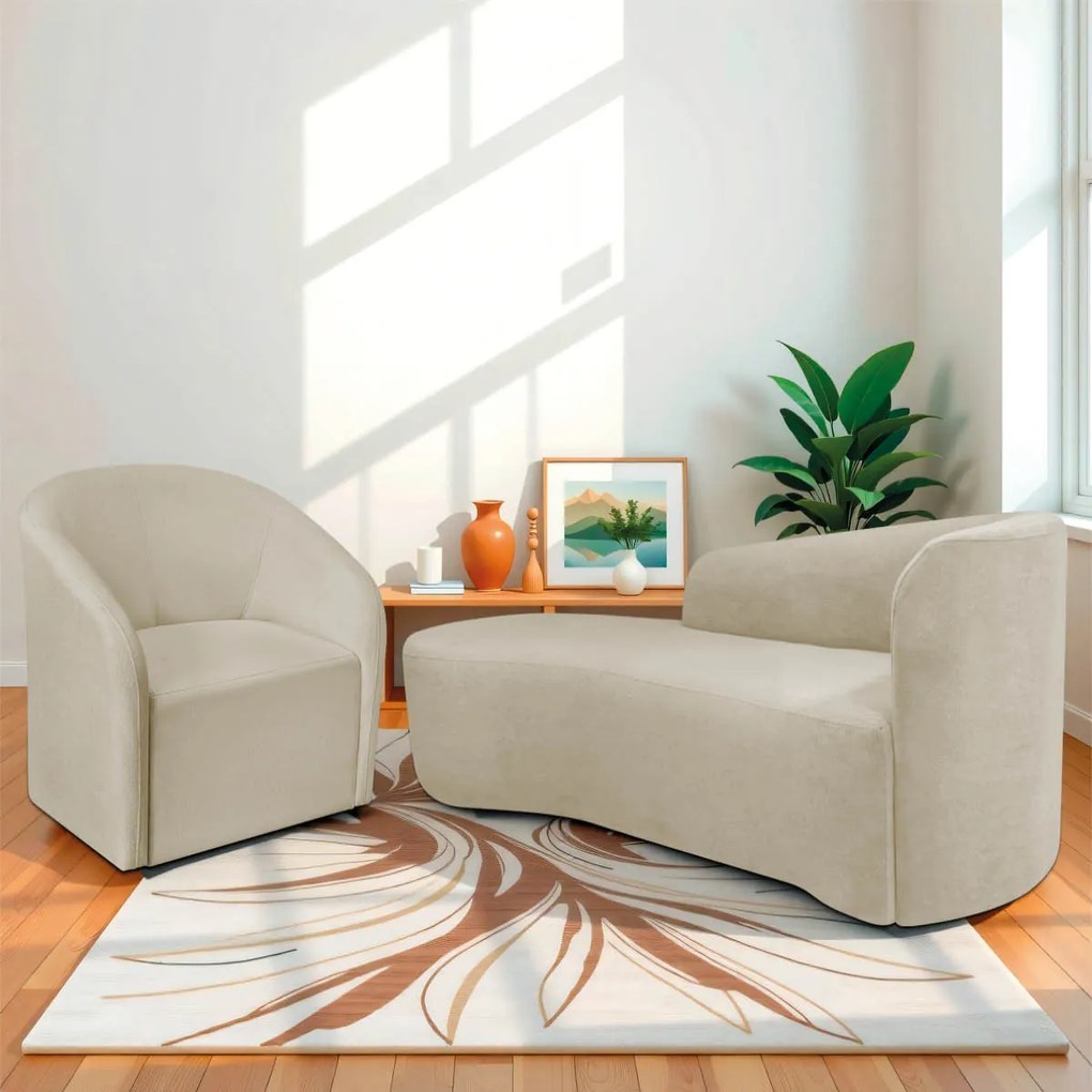 Kit Sofá Curvo França 140cm L.E e Poltrona Luiza Max Conforto, Elegância e Design Moderno Linho