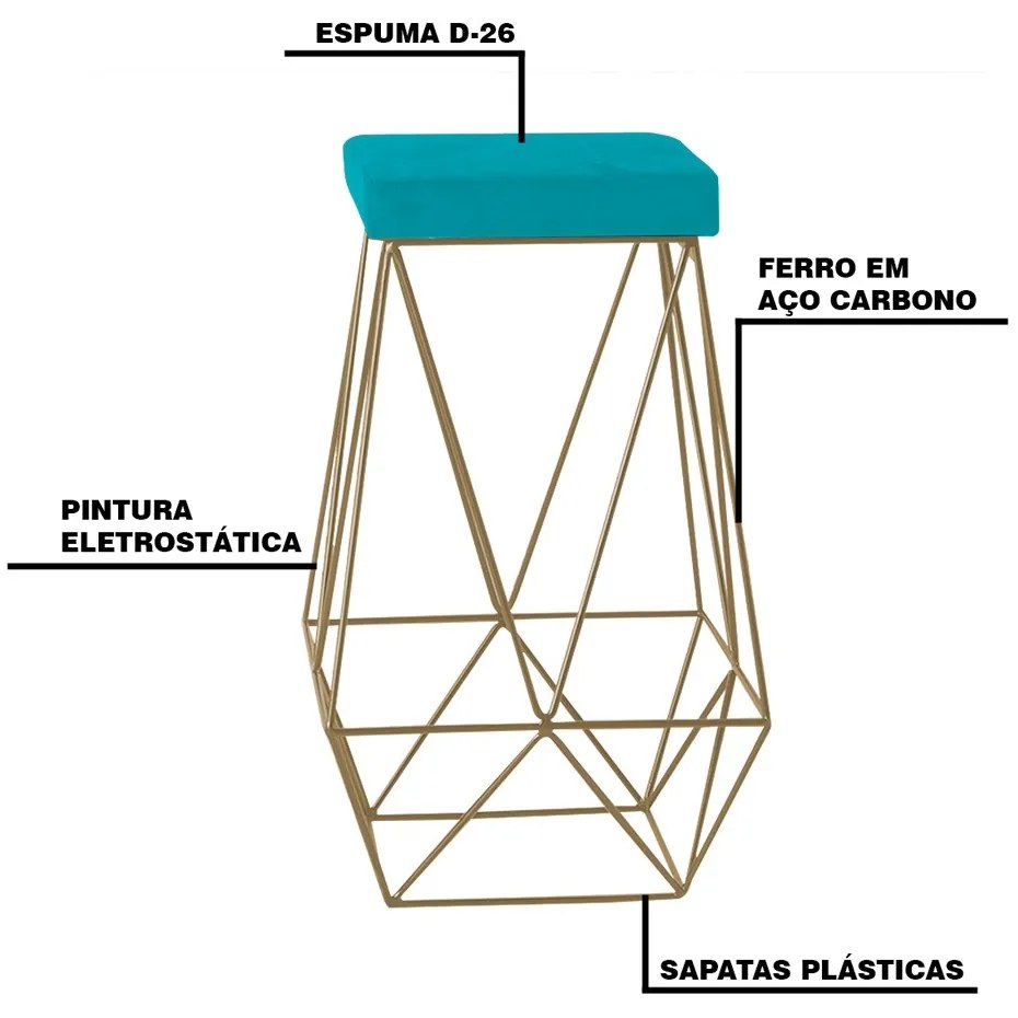 Banqueta Decorativa Kathy Base Gold Suede Azul Claro G41 - Gran Belo