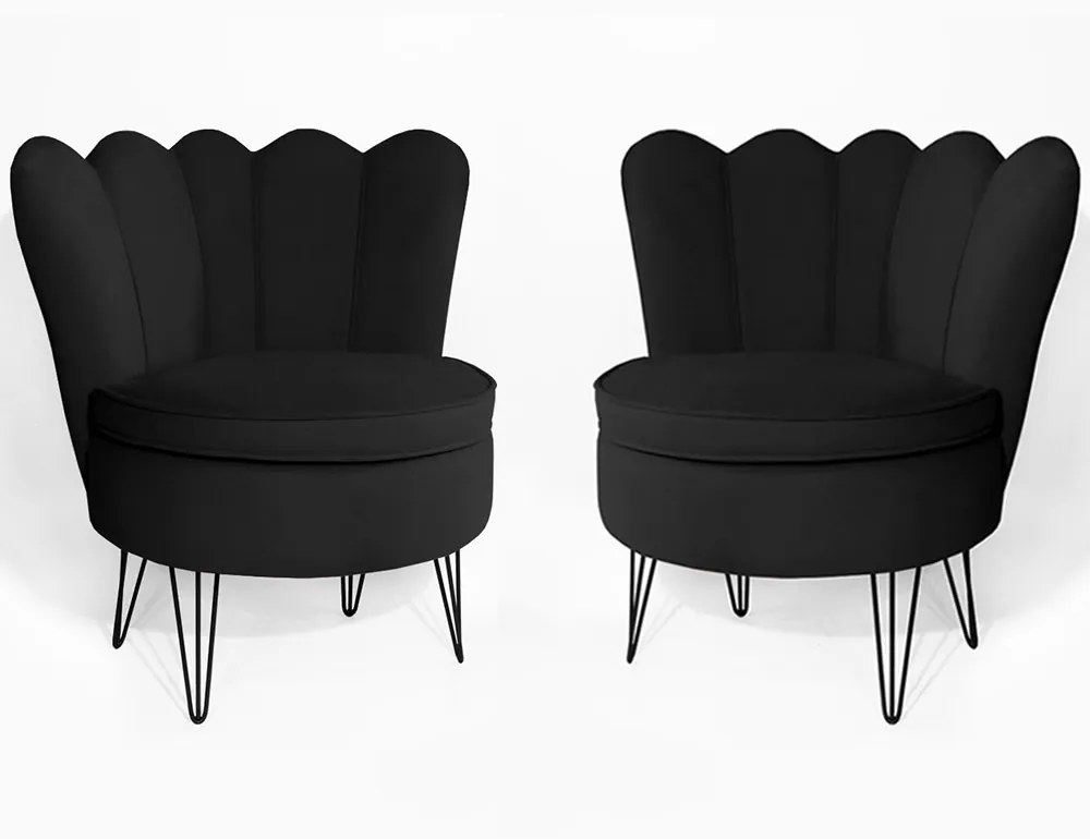 Conjunto 2 Poltrona Dália Pés Hairpin Legs Preto Veludo Preto