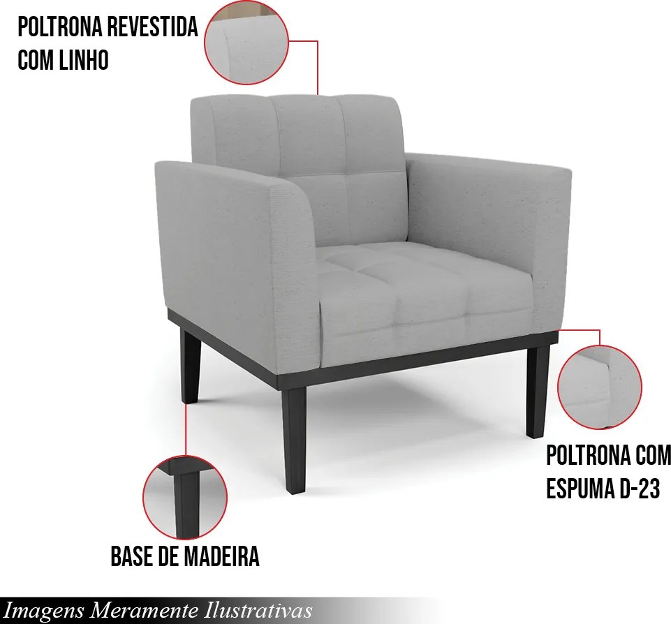 Kit 2 Poltronas Decorativas Karen Pés Fixo em Madeira Preto Linho Cinza G19 - Gran Belo