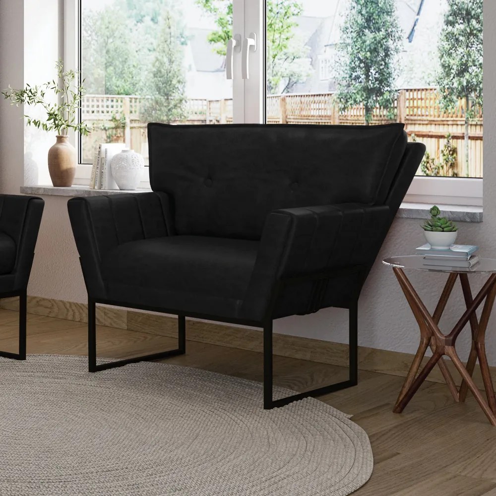 Poltrona Sala de Estar Industrial Pto Anitta Sintético PU Preto D03 - D'Rossi