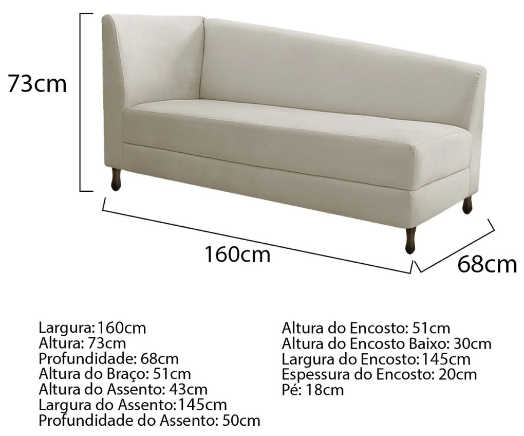 Kit Divã Recamier Heitor 160cm Lado Direito e 02 Poltronas Luiza Linho - ADJ Decor