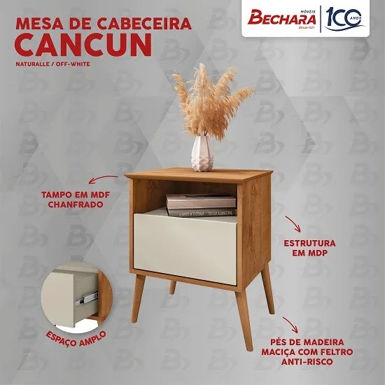 Mesa De Cabeceira Cancun Naturalle/Off White – Bechara Móveis