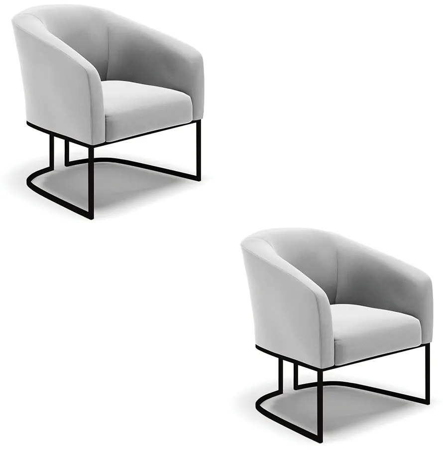 Poltrona Sala Decorativa Industrial Preto Kit 2 Stella Suede Cinza D03 - D'Rossi