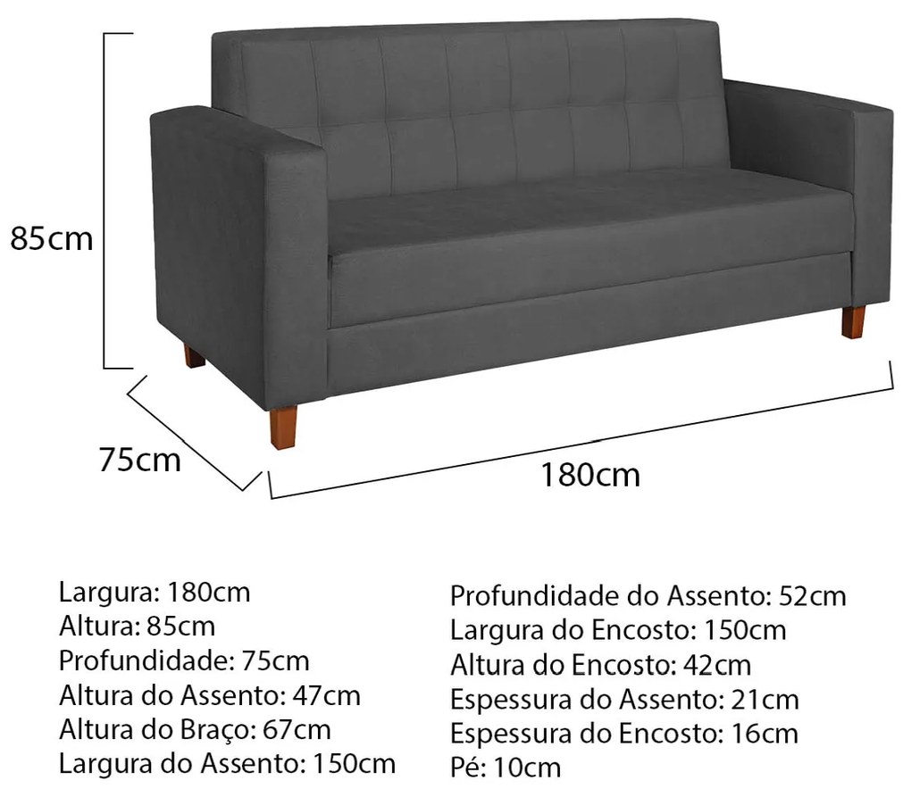 Sofá 2 Lugares Denver Linho Chumbo - ADJ Decor