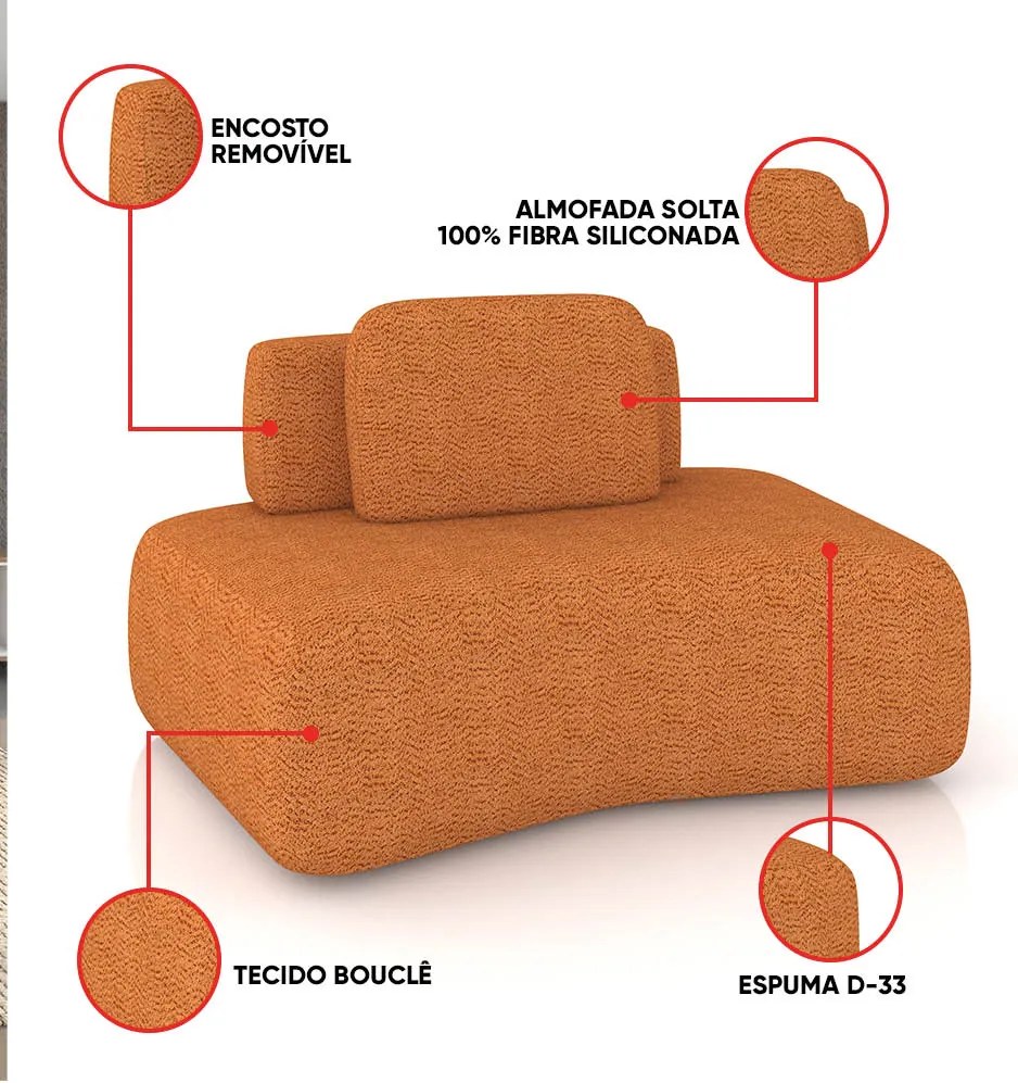 Sofá Módulo Canto 175cm Orgânico Sala Berlim Bouclê K01 - D'Rossi - Caramelo