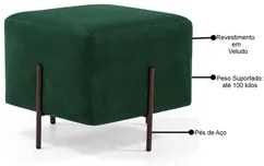 Kit 2 Puffs Decorativos 45cm Base Aço Status C-303 Veludo Verde Musgo