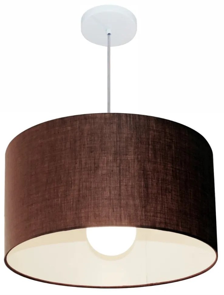 Lustre Pendente Cilíndrico Md-4069 Cúpula em Tecido 50x30cm Café - Bivolt