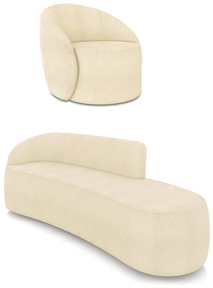Sofá 4 Lugares Orgânico 220cm Morgan e Poltrona Lua Bouclê - Verde - Bege