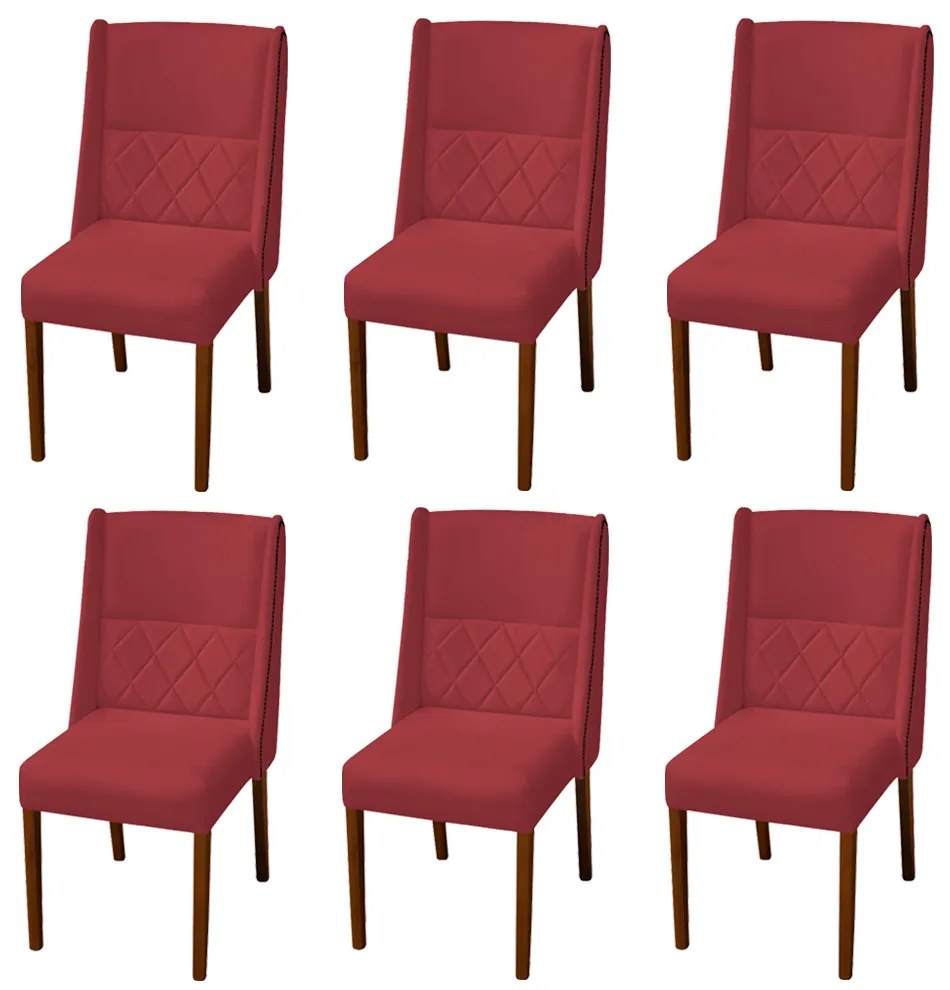 Kit 6 Cadeiras de Jantar Lecce Veludo Vermelho