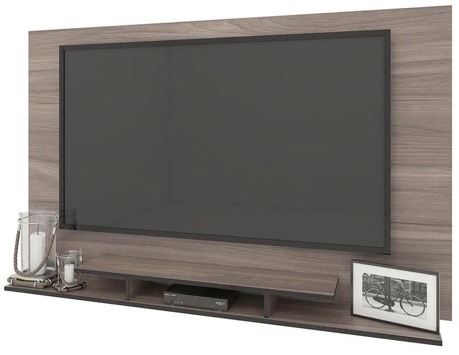 Painel Para TV Até 60" 1 Nicho 3 Prateleiras Cinza Carvalho