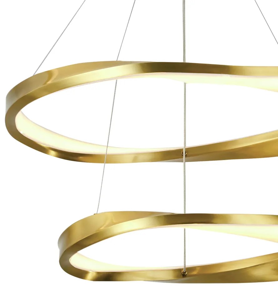 Pendente Wave 02 Aros Ø40 + Ø60Cm Led 50W 3000K Bivolt Dourado Escovad...