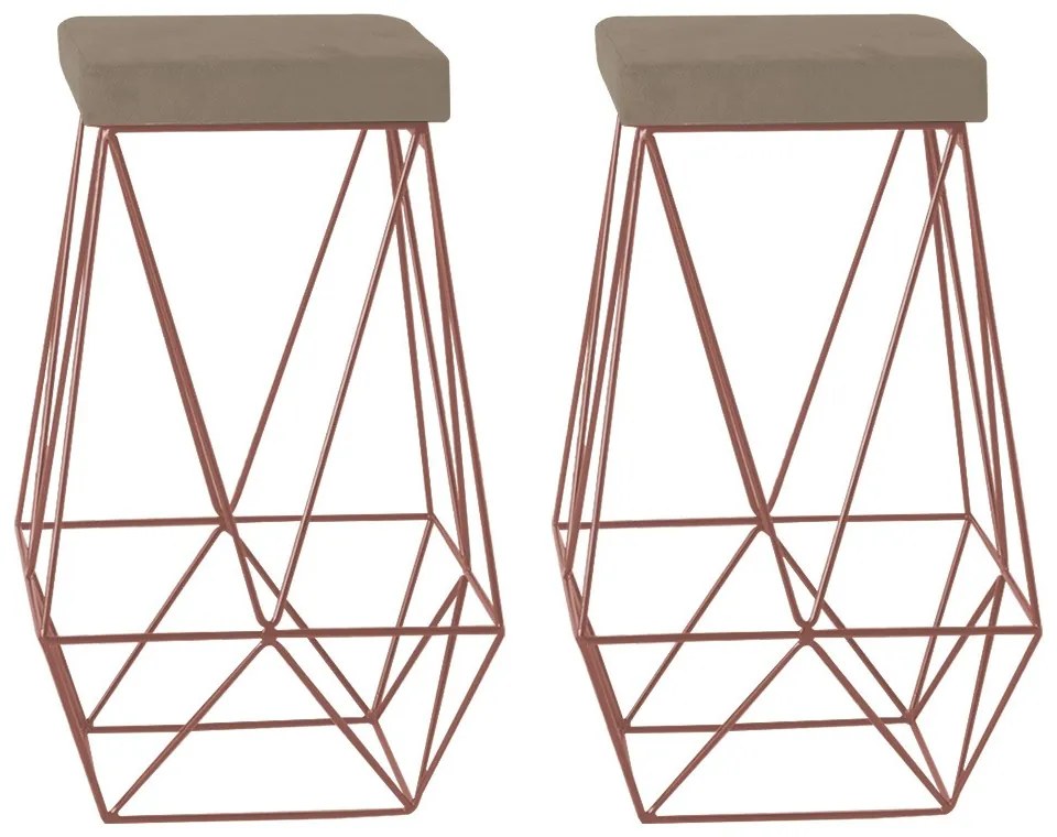 Kit 2 Banqueta Decorativa Kathy Base Bronze Suede Cappuccino G41 - Gran Belo