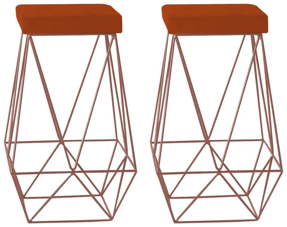 Kit 2 Banqueta Decorativa Kathy Base Bronze Suede Telha G41 - Gran Belo