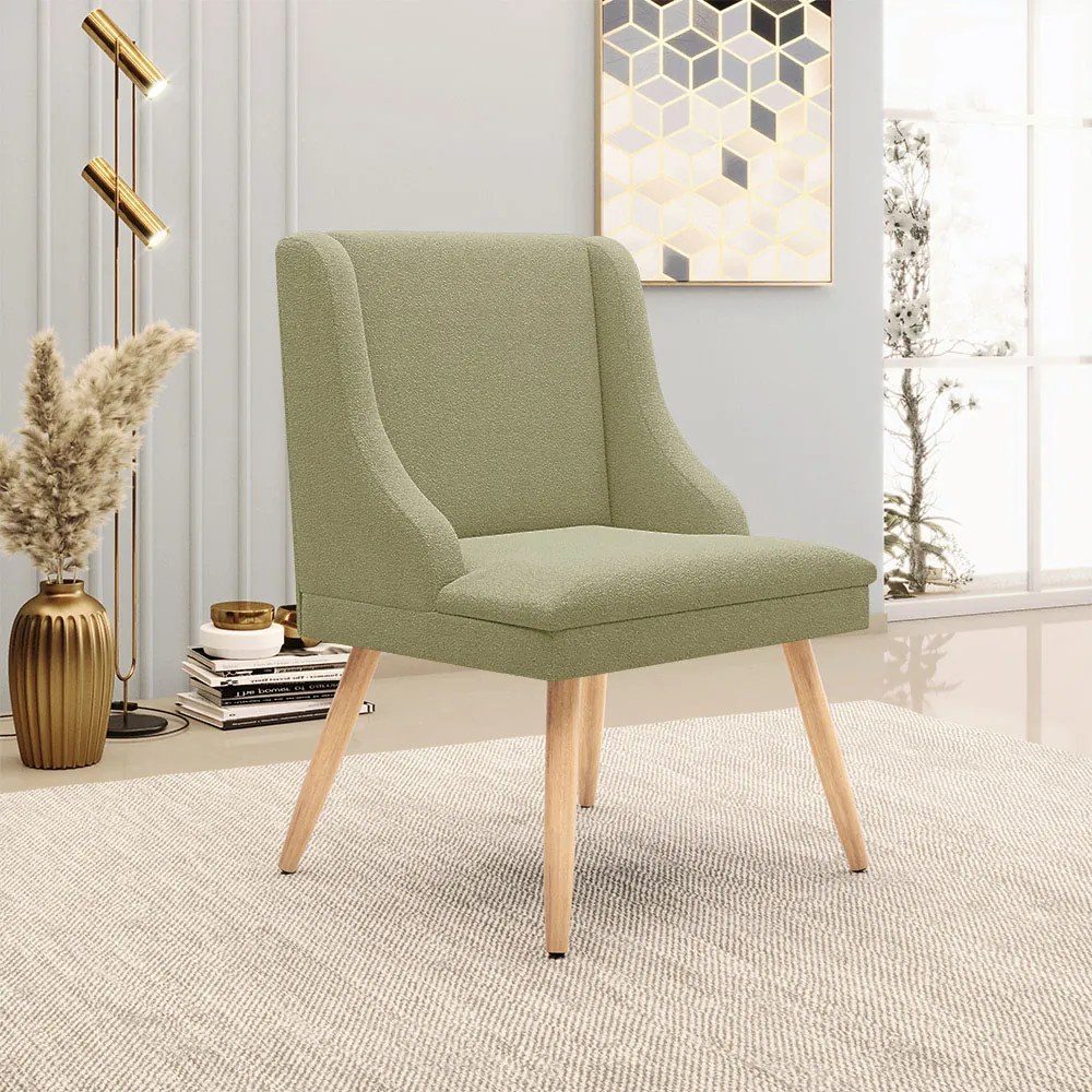 Cadeira Sala de Jantar Pé Palito Natural Liz Boucle D03 - D'Rossi - Pistache