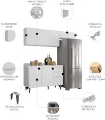 Armário de Cozinha Com Tampo CP03 190cm Pérola Branco Z34     - Mpozen