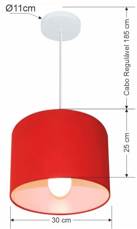 Lustre Pendente Cilíndrico Md-4113 Cúpula em Tecido 30x25cm Vermelho - Bivolt