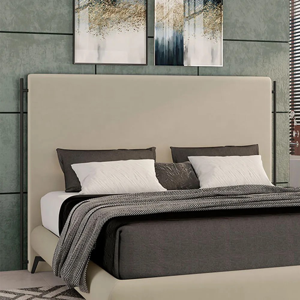 Cabeceira Design para Cama Queen Bezos Pés em Madeira Veludo Bege G91 - Gran Belo