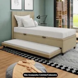 Bicama Box Baú Solteirão 96x203cm Samy S05 Veludo Bege - Mpozenato