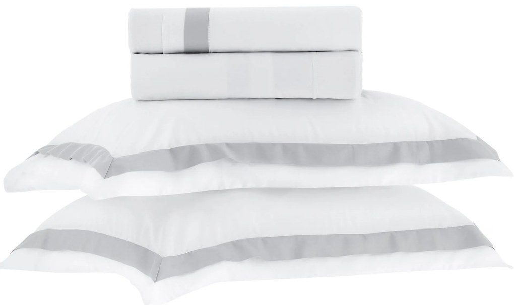 Jogo de Cama Kacyumara 300 Fios Bellagio  Branco e Prata - King
