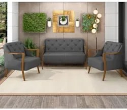 Kit Namoradeira 135cm e 2 Poltronas Decorativas Capitonê Lapa Z32 Linh