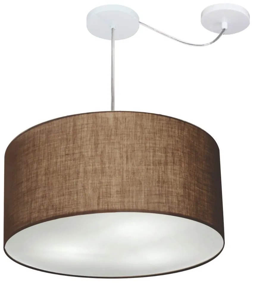 Lustre Pendente Cilíndrico Com Desvio Md-4261 Cúpula em Tecido 50x30cm Café - Bivolt