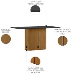Mesa de Jantar Retangular 160cm 6 Lugares Flex Zuni Ypê/Preto N02 - Mp